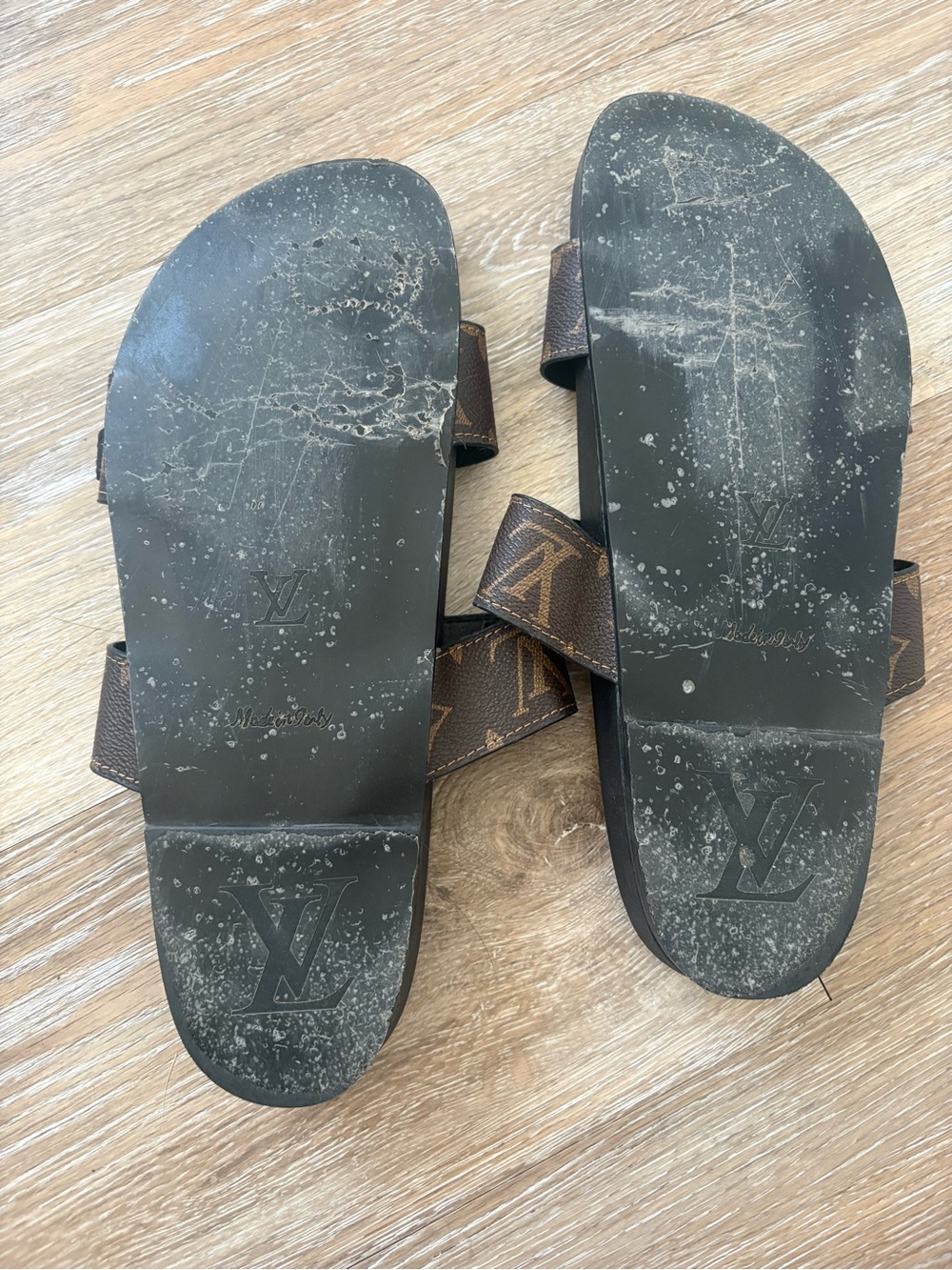 LV Brown Monogram Double-Strap Slide Sandals - Picture 3 of 4
